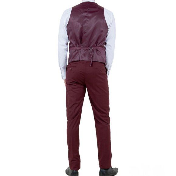 Solid Burgundy 3 Piece Slim Fit Tazzio Men's Suit - Picture 4 of 6